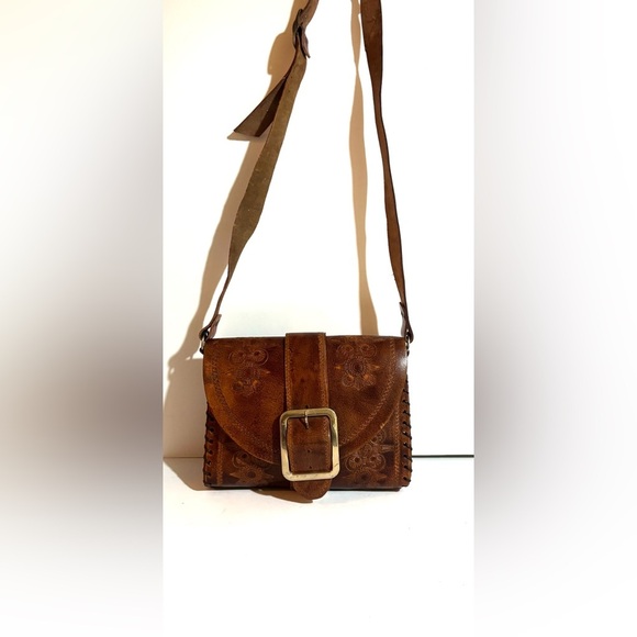 Vintage handmade Brown Leather Crossbody Bag - Picture 1 of 7